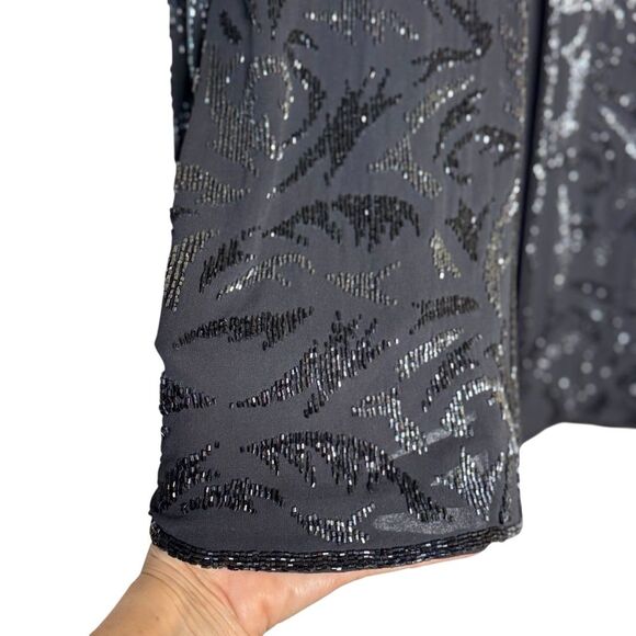 Silk Evening Jacket Cardigan Black Beaded Doncaster Women's Size 8 - Picture 4 of 8